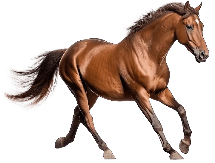 Galloping chestnut horse